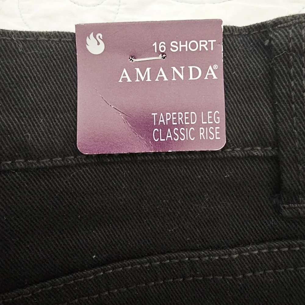 Gloria Vanderbilt Amanda Black Denim Tapered Leg Classic Jeans Womens 16 Short